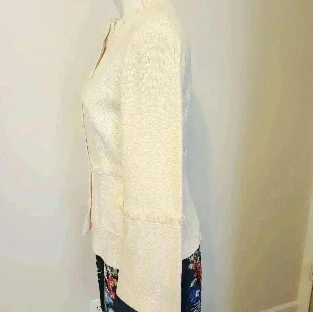 Tory Burch Lightweight Wool Blend Business Casual Cream Button Down Blazer(8)